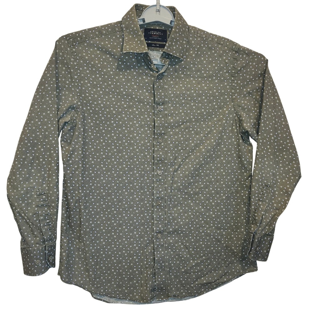 Charles Tyrwhitt Weekend Mens Slim Fit Shirt Olive Paisley CSR0367OLV Size M